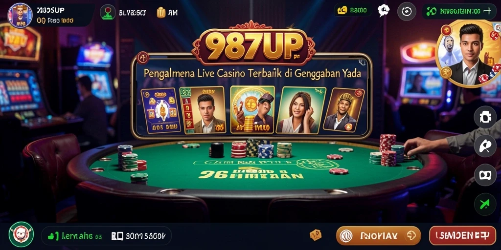 Screenshot gameplay Live Casino 987UP menampilkan dealer langsung dan meja permainan.