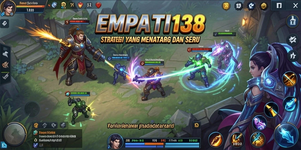 Screenshot gameplay menunjukkan pertempuran strategi yang intens.
