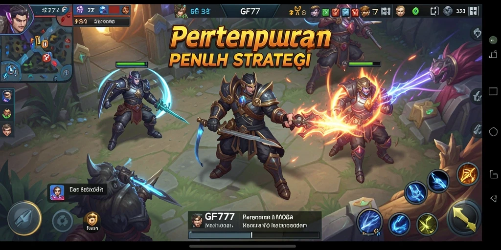 Tampilan seru dari gameplay <strong>GF777</strong> saat bertempur di arena MOBA.
