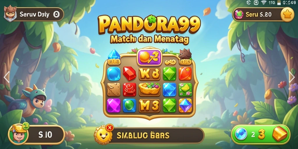 Screenshot gameplay PANDORA99 menampilkan serunya mencocokkan permata dalam level menantang.