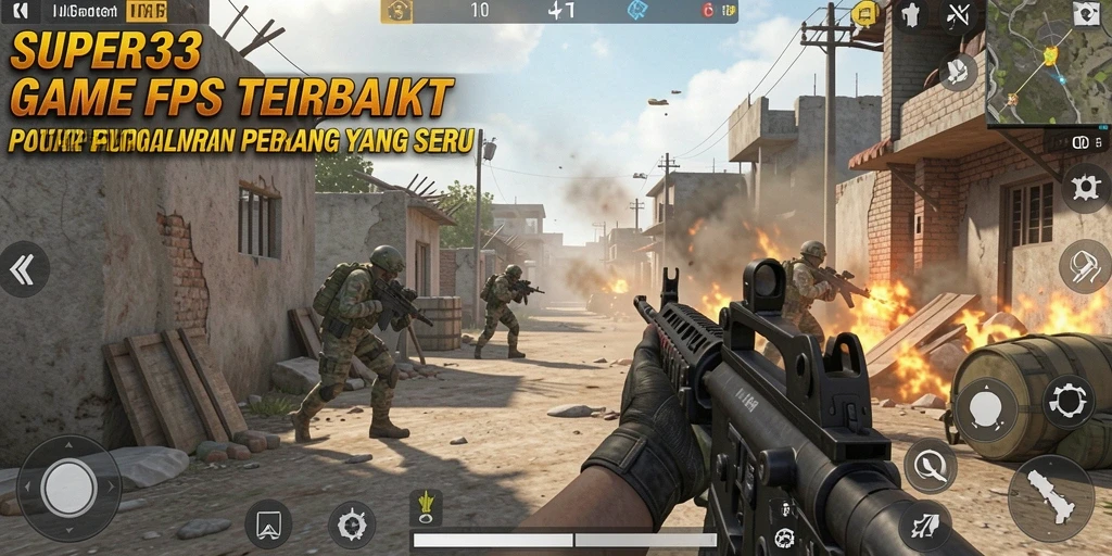 Screenshot menunjukkan aksi mendebarkan dari gameplay SUPER33 dalam pertempuran FPS.